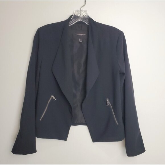 Banana Republic Jacket Women’s Size 2P Black Moto Career Blazer Open Front Zip - Picture 6 of 13
